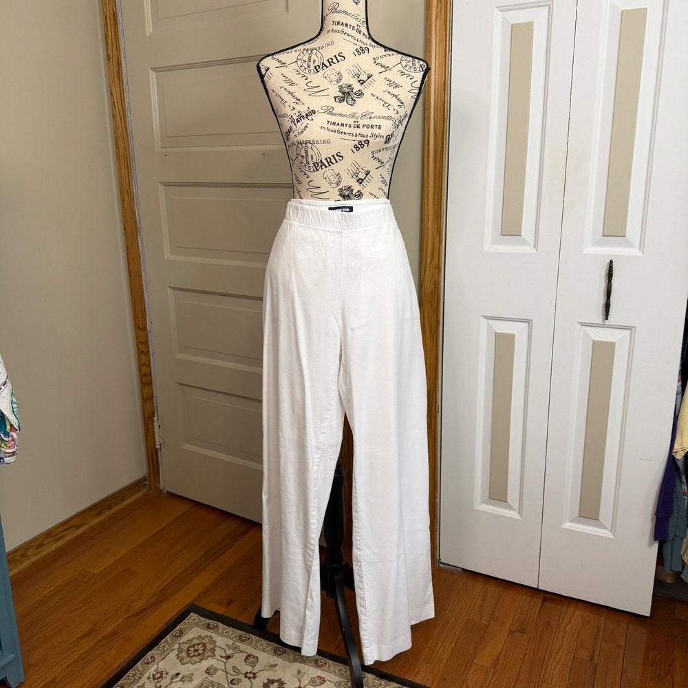 Lands End Minimalistic Size 18 White Linen Blend Wide Leg Mid Rise Pants Summer